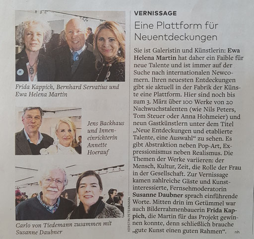 Quelle:Welt v. 28.02.2018 zur Ausstellung Fabrik der Künste in Hamburg - Sylvi Meggers stellte dort New York Bilder aus