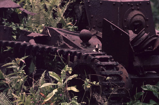 Supported by four mini-tanks, Japanese infantry struck back at the invading Marines on Peleliu. This tank remains where it was hit.