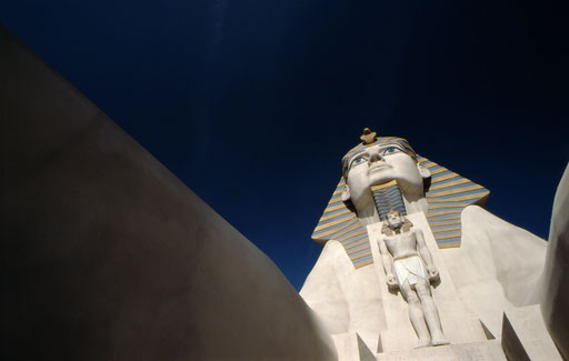 A reconstructed Sphinx - a part of a Las Vegas casino complex. Realistic? Well, the blue eyes seem to be very out of character for ancient Egypt...