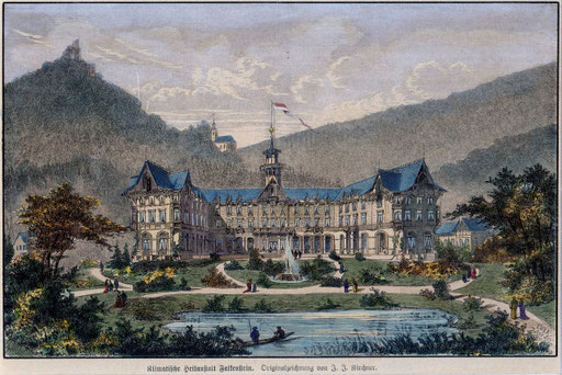 Klimatische Heilanstalt Falkenstein 1875 Kolorierter Holzstich nach einer Zeichnung von J. J. Kirchner