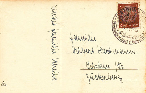 Poststempel von 1939 "Mittelalterlicher Luftkurort Staatslehranstalt für Hoch und Tiefbau"