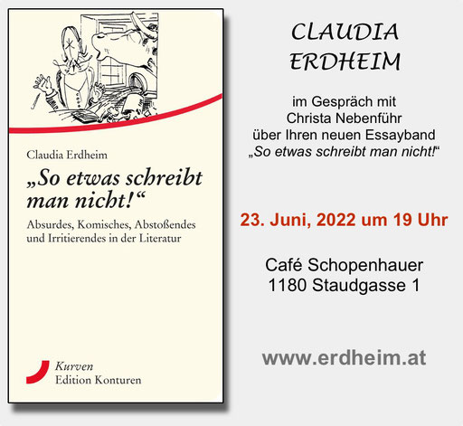 23. Juni, 2022, Café Schopenhauer: Claudia Erdheim im Gespräch mit Christa Nebenführ 