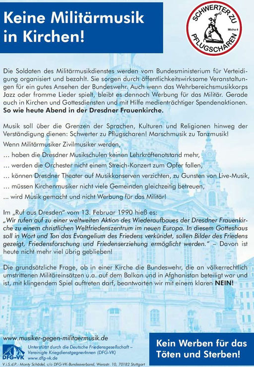 Flyer Militär-Gottesdienst Dresden Frauenkirche 2014 Protest -neu