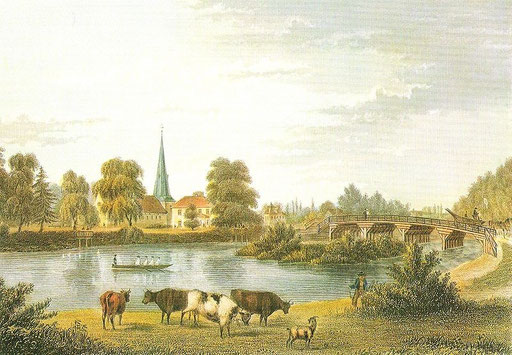 Die Eppendorfer Brücke und die Kirche St. Johannis 1845 © James Gray