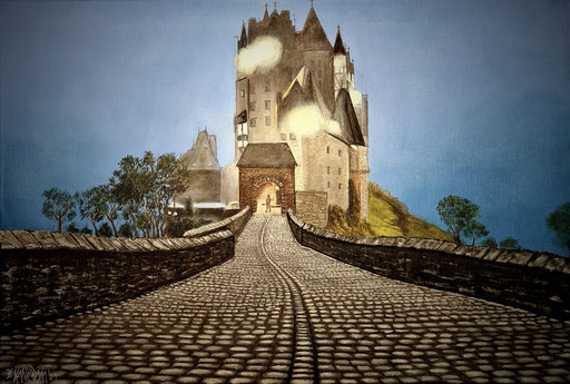 "Blaue Stunde Burg Eltz", Nr. 11/21, Acryl auf Leinwand, 60x40cm