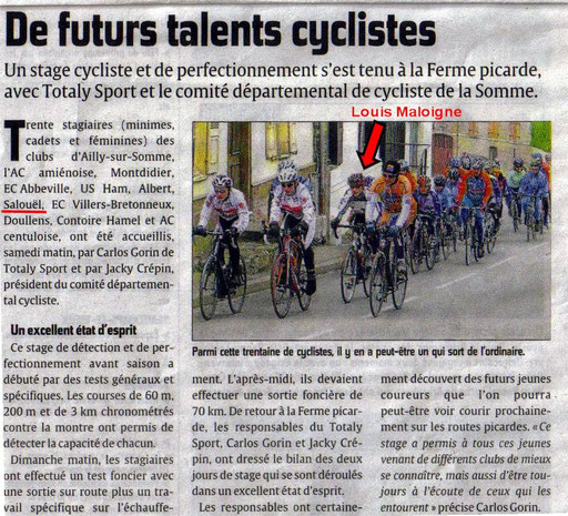 Stage cycliste Minimes / Cadets à la Chaussée Tirancourt : Louis Maloigne