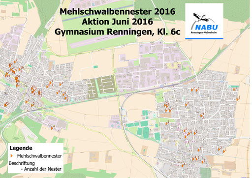 Gesichtete Mehlschwalbennester Juni 2016