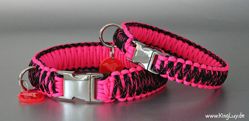 KingLuy Parcord Halsband neon pink/ black w neon pink x