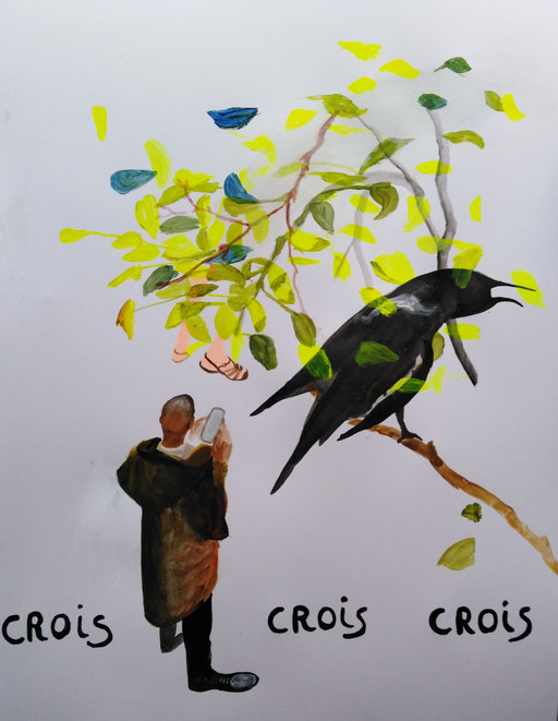 Crois Crois Crois  52/67cm encre et acrylique