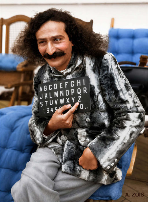 1932 : Meher Baba on board the SS Bremen. Image rendition by Anthony Zois. BP