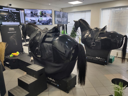 Reiterin verbessert ihren Sitz auf dem Dressur Reitsimulator in Langenselbold