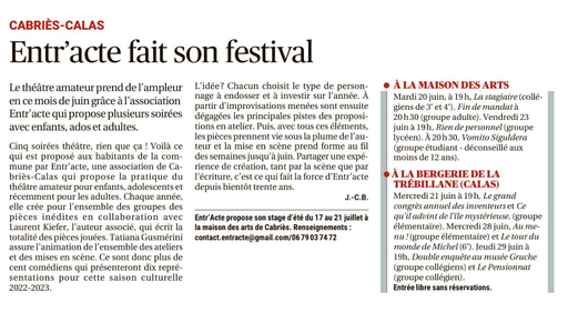 Article paru dans la Provence le 17 juin 2023. 