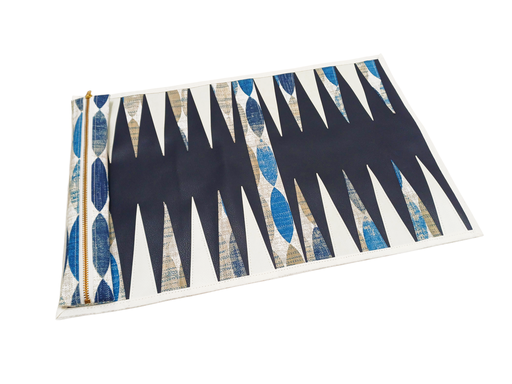 Backgammon Reisespiel grafisch blau weiß