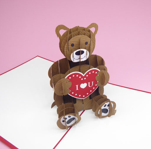 Carte pop-up ourson love pour la st Valentin