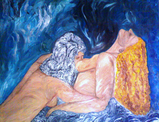 LA MIA LUNA E I CIPRESSI- 2009 olio su tela 100 x 120  mia personale interpretazione del dipinto la luna e i cipressi di vincent van gogh