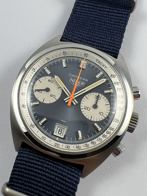 VINTAGE HEUER CARRERA REF: 73453 T-SWISS-T BLUE DIAL CHRONOGRAPH CA 1970
