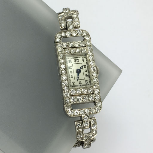 ANTIKE ART DECO BELLE EPOQUE 750 WEISSGOLD DAMENUHR CA 3 CARAT DIAMANTBESATZ WOHL FRANKREICH