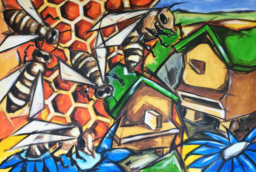 "Die Bienen I"/ 2015 / 100 x 150 cm / Acryl auf Leinwand