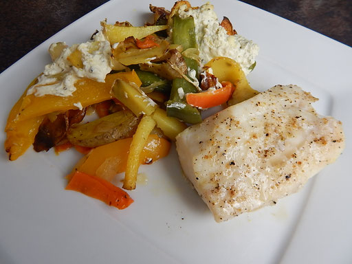 Fischfilet mit Gemüse und Frischkäse