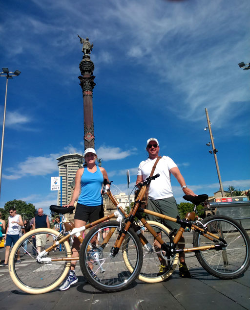 Bamboo Bike Tour at the Colom Statue, Barcelona