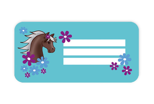 Heftaufkleber: Pony Blumen