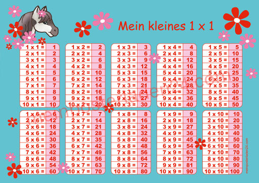 1x1 Lernposter: Pony Blumen