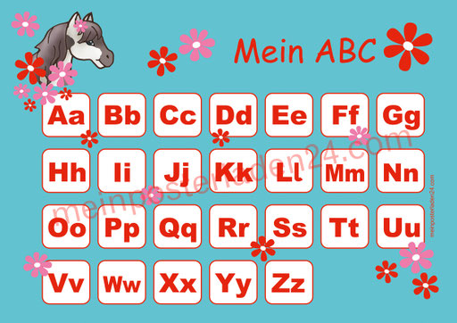 ABC Lernposter: Pony Blumen
