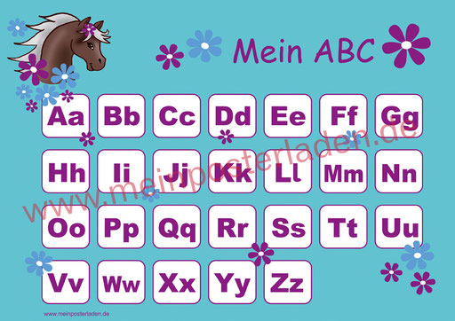 ABC Lernposter: Pony Blumen