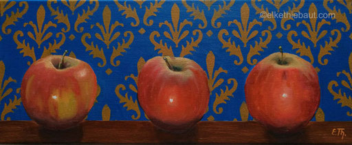 «Trois Pommes», acrylique et huile sur toile, 20 x 50 cm, acrylics and oil on stretched canvas, 7.88"x19.68", 2020
