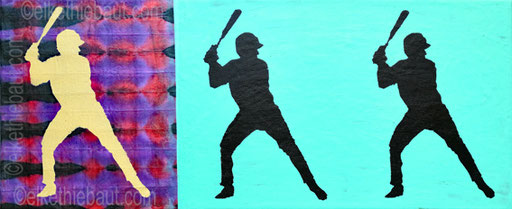 «Baseball», acrylique et encres acrylique sur toile, 20 x 50 cm 