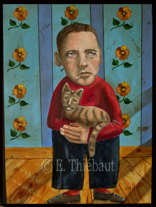 Le Chat et L'homme, Acrylique sur contreplaqué, vernis. 40 x 55 cm - V E N D U/ S O L D  -