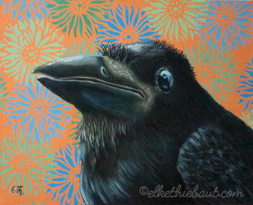 "Petit Oiseau" (Little Bird), acrylic et huile sur toile de lin, 33 x 42 cm (acrylics an oil on stretched linen), 2018