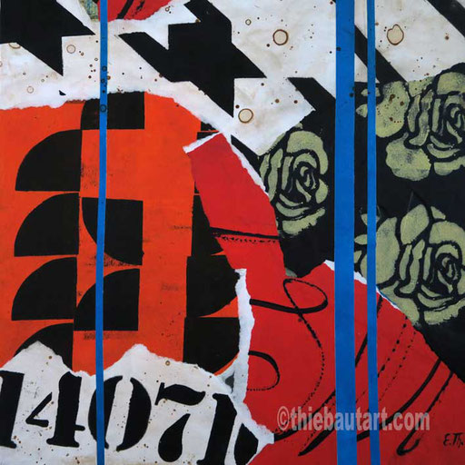 Abstrait N° 396 (14 Juillet) Collages de papiers entièrement peints à l'acrylique sur panneau HDF, 30 x 30 cm