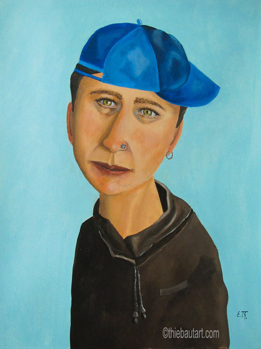 La Casquette bleue, acrylique sur papier Fabriano 400 gr., 50 x 60 cm 
