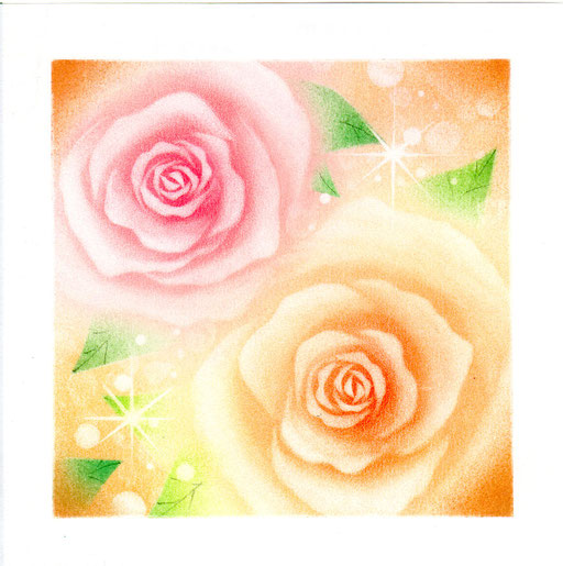 バラと少女 パステル画