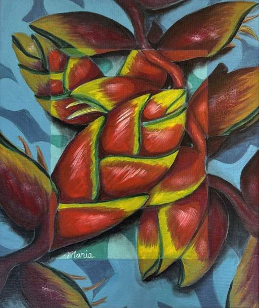 MARIA Oiseaux de paradis Huile sur toile 60x50 2025