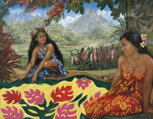 PELTIER "Tifaifai" en couleur Huile sur toile 53,5x68 2025