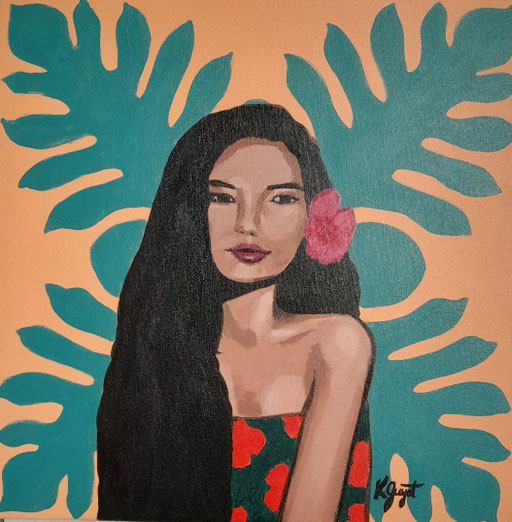 KGUYOT Vahine au tifaifai Acrylique sur toile 40x40 2025