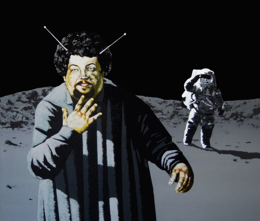 Besuch auf dem Mond, 1997, Acrylic on Canvas, 120 x 140 cm