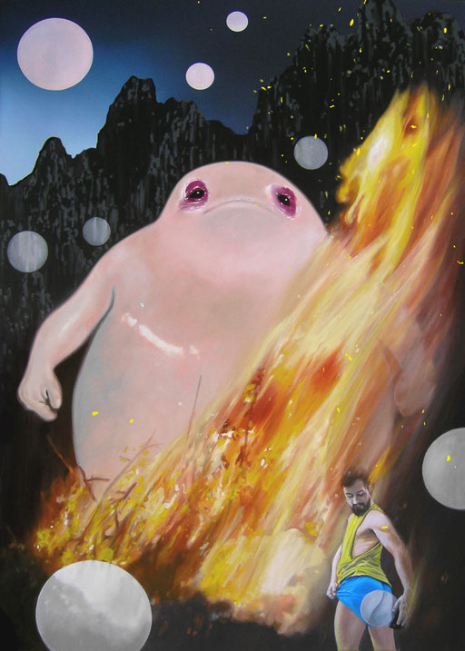 Im Zauber des Feuers, 2023, Oil on Canvas, 140 x 100 cm