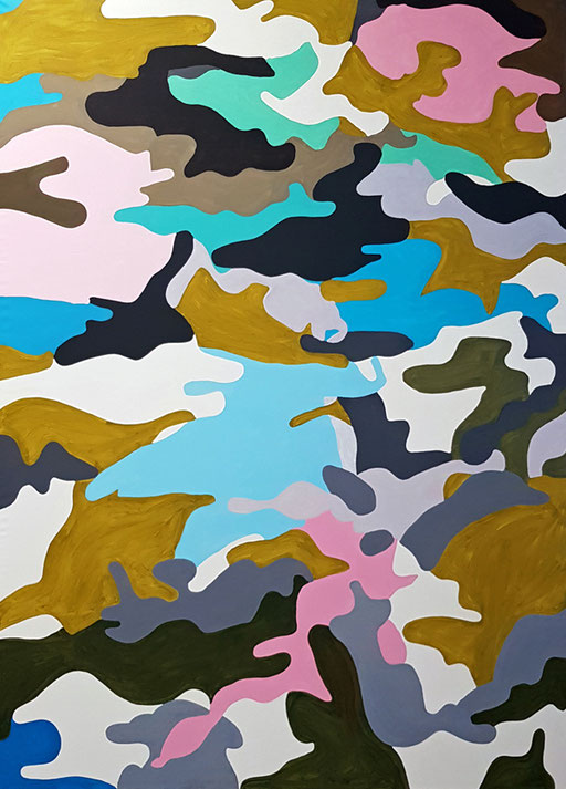 "Nachhaltige Malerei 1, gemalt aus Farbresten für Kinderportraits von Angela, Donald, Wladimir, Emmanuel, Xi und Kim", 2022, 200x145 cm, Acryl auf Leinwand 