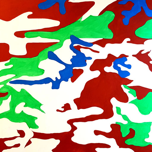 "Nachhaltige Malerei plus Grün, gemalt aus Farbresten für Kinderportraits von von Donald und Kim, nur das Grün wurde frisch angemischt", 2022, 145x145 cm, Acryl auf Leinwand 