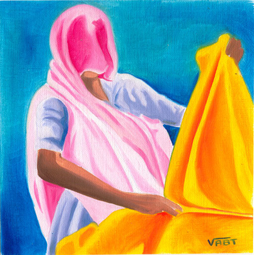 huile sur carton toilé petit format 15X15 femme au sari