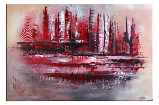 247 Verkaufte abstrakte Malerei rot silber grau querformat