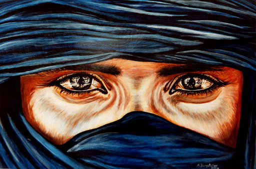 P 61 - Porträt Gesichter Malerei - Tuareg blau