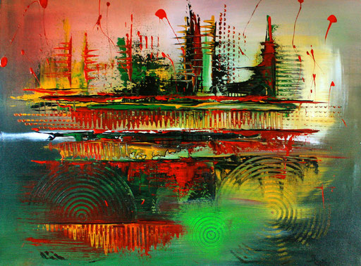 210 Verkaufte abstrakte Malerei - Waldrodung gemalt - grün rot gelb