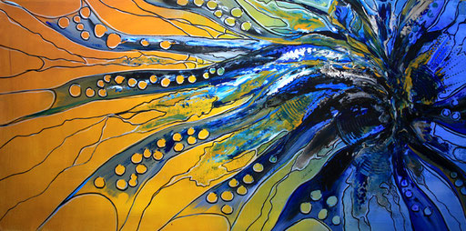 44 Kunst Unikat abstrakt - Dynamik - blau gelb