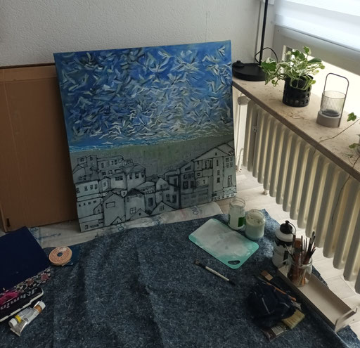 Istanbul Die Stadt Malerei in Blau Grau Serpil Sögüt Krefeld