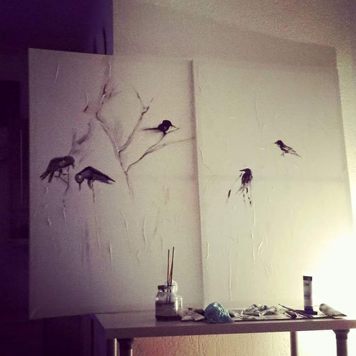 Die Vogel Malerei Beige Schwarz Serpil Sögüt Krefeld