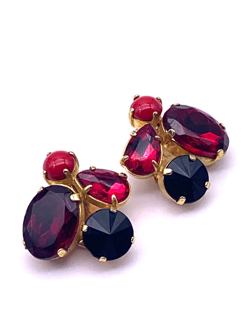 Eye-catching 1970s Original fabulous glass stones set in abstract earrings whit a red palette - excellent quality -art.398/6